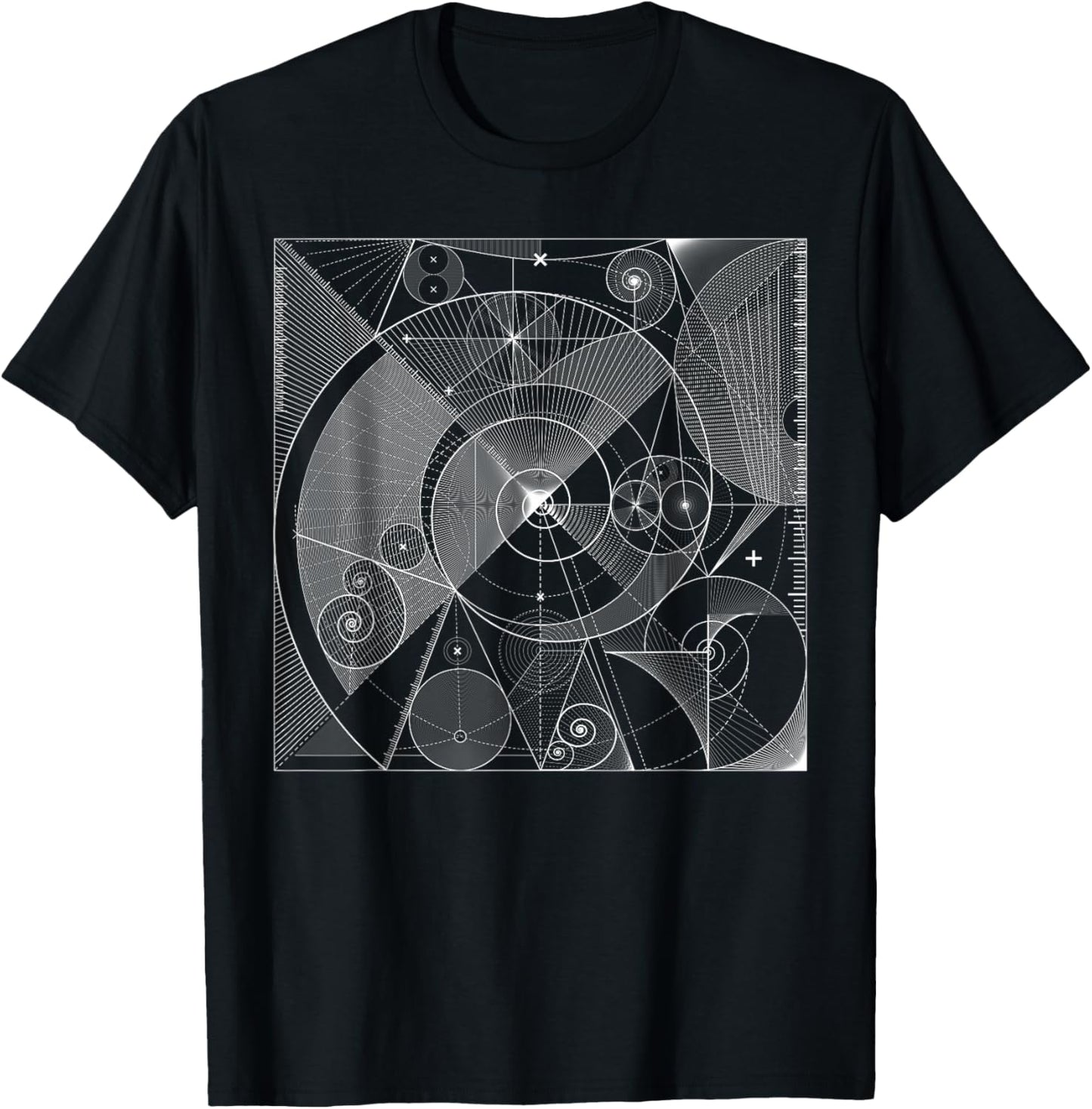 Sacred Geometry T Shirt Fibonacci, White Golden Spiral
