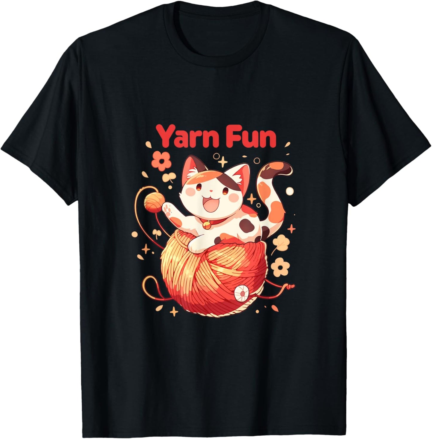 Happy Calico Cat Playing With Ball Of Yarn Cute Cat Lover T-Shirt for Men Women Kids