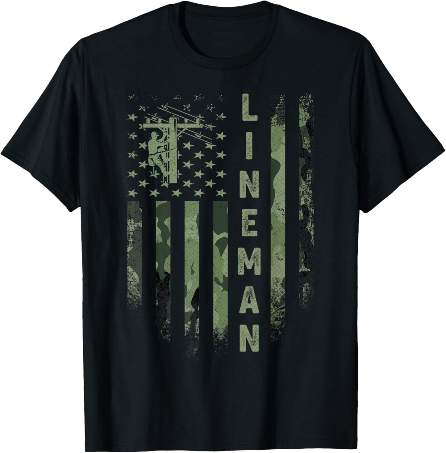 Usa Camo Flag Electric Cable Lineman Silhouette Distressed