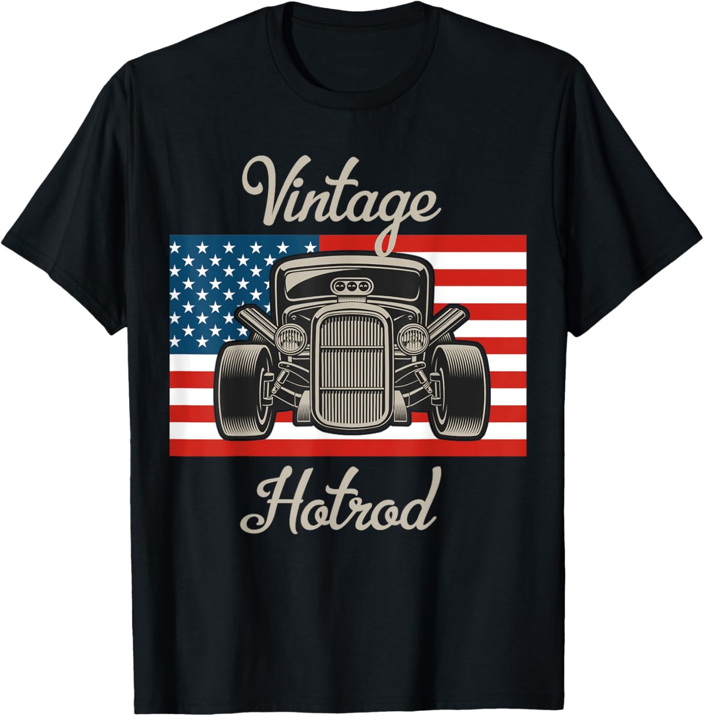 Vintage Hot Rod American Flag Antique Classic Car Lover Men