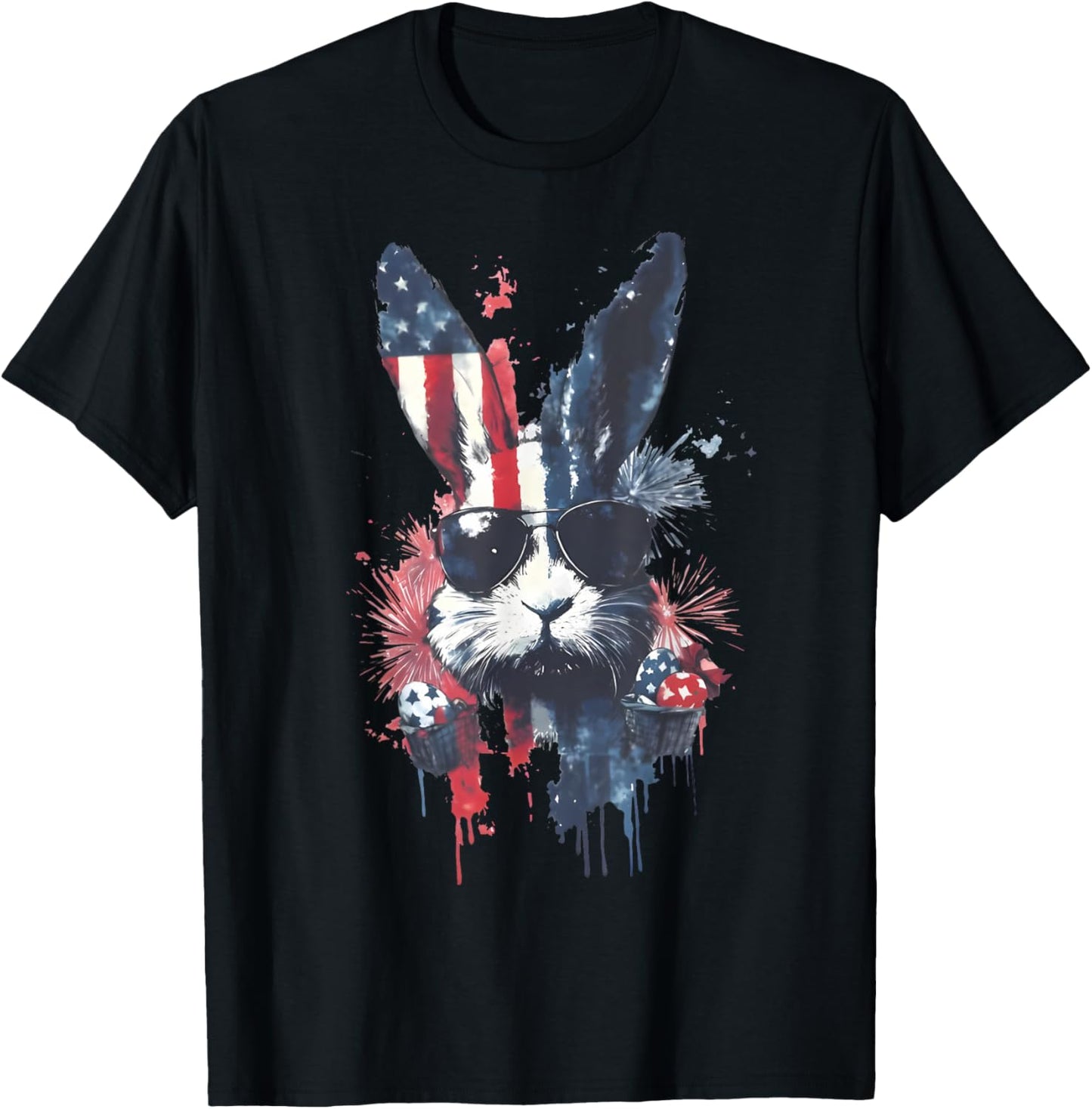 Bunny Face With Sunglasses Us American Flag Easter Day
