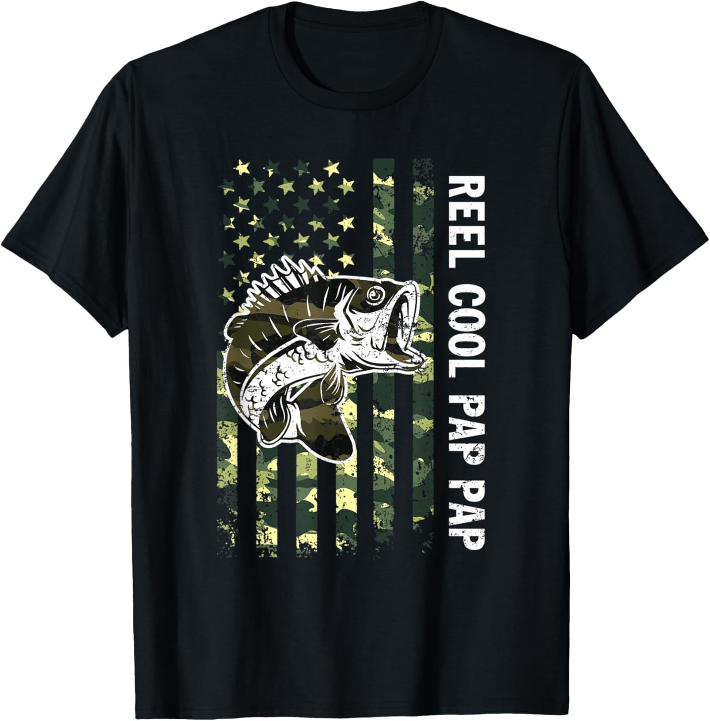 Mens Fathers Day Reel Cool Pap Pap Fish Camouflage American Flag