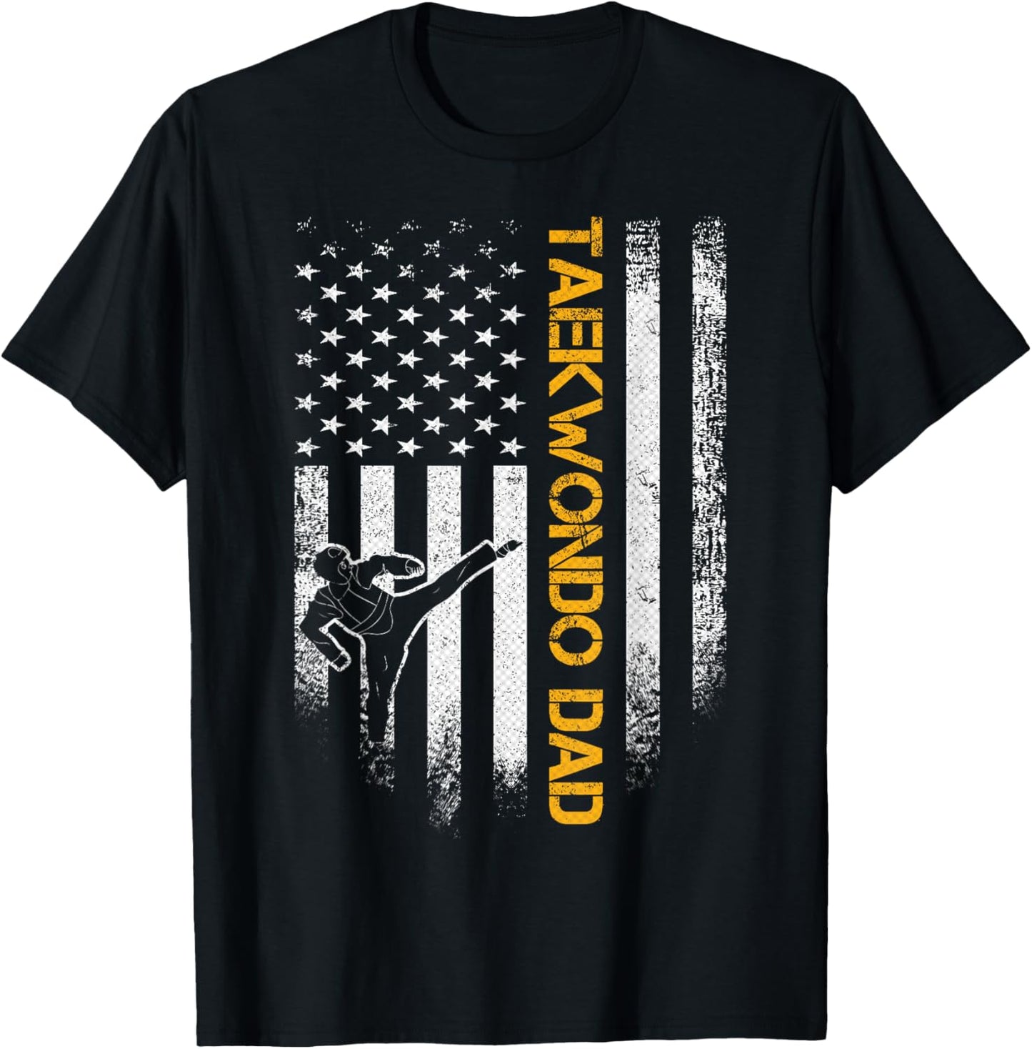 Vintage Usa Flag Korea Taekwondo Training Dad Silhouette