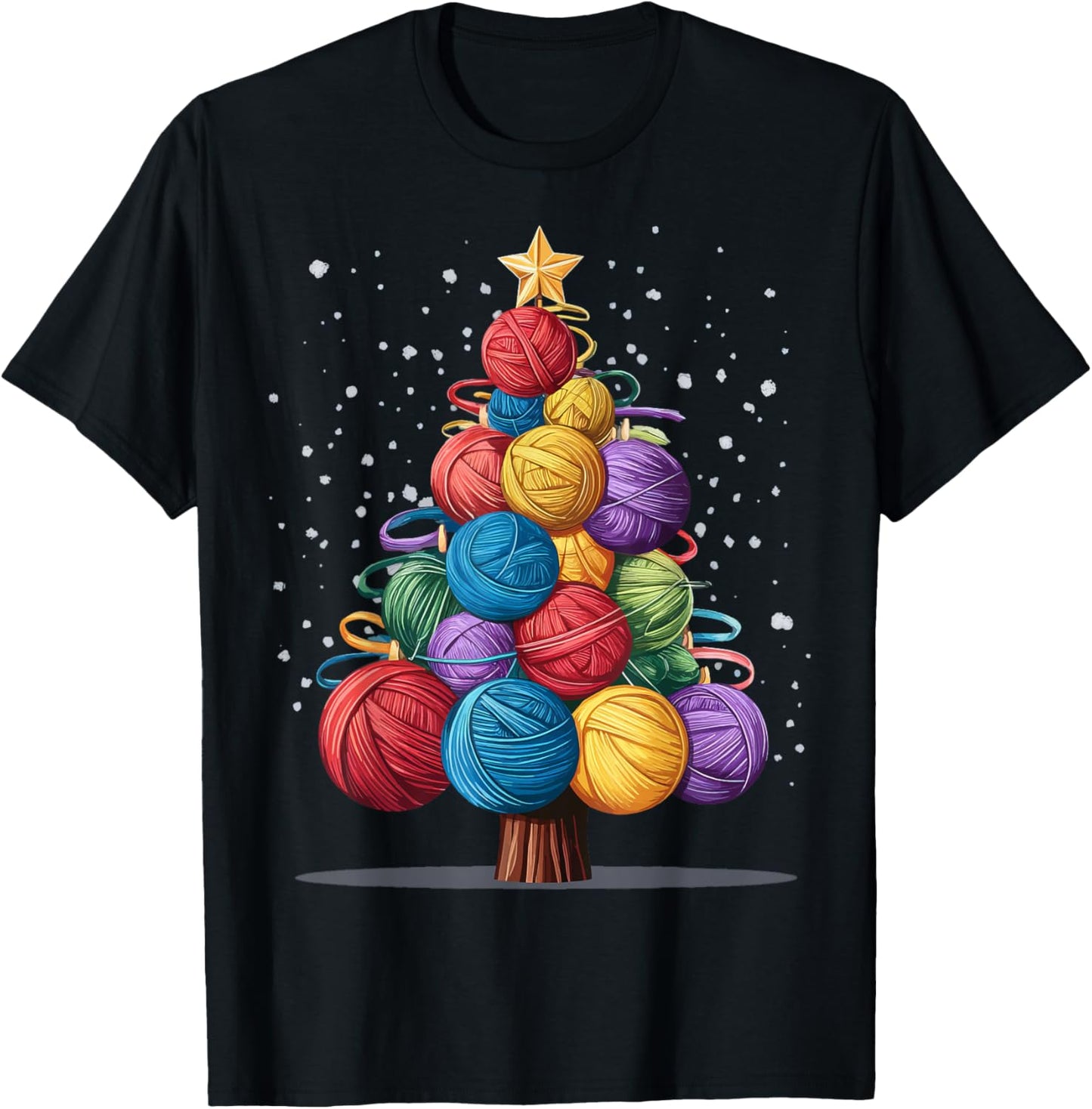 Christmas Yarn Crochet Knitter Knitting Quilting Yarn Christmas Tree T-Shirt - Unisex-Adults, Unisex-Kids - Black - Small - Long Sleeve - T-Shirt - Cartoon Pattern - Crew Collar - Winter