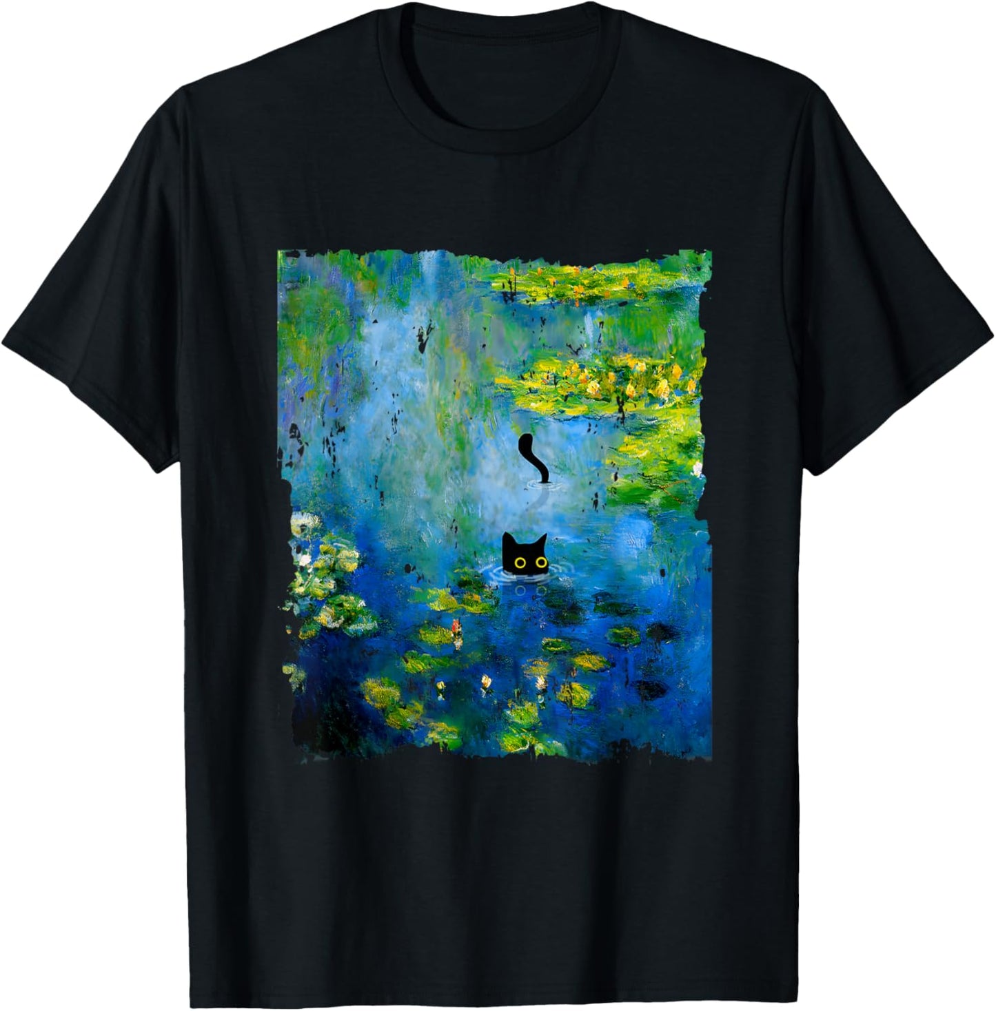 Black Cat Monets Waterlily Painting Art Cat Lover