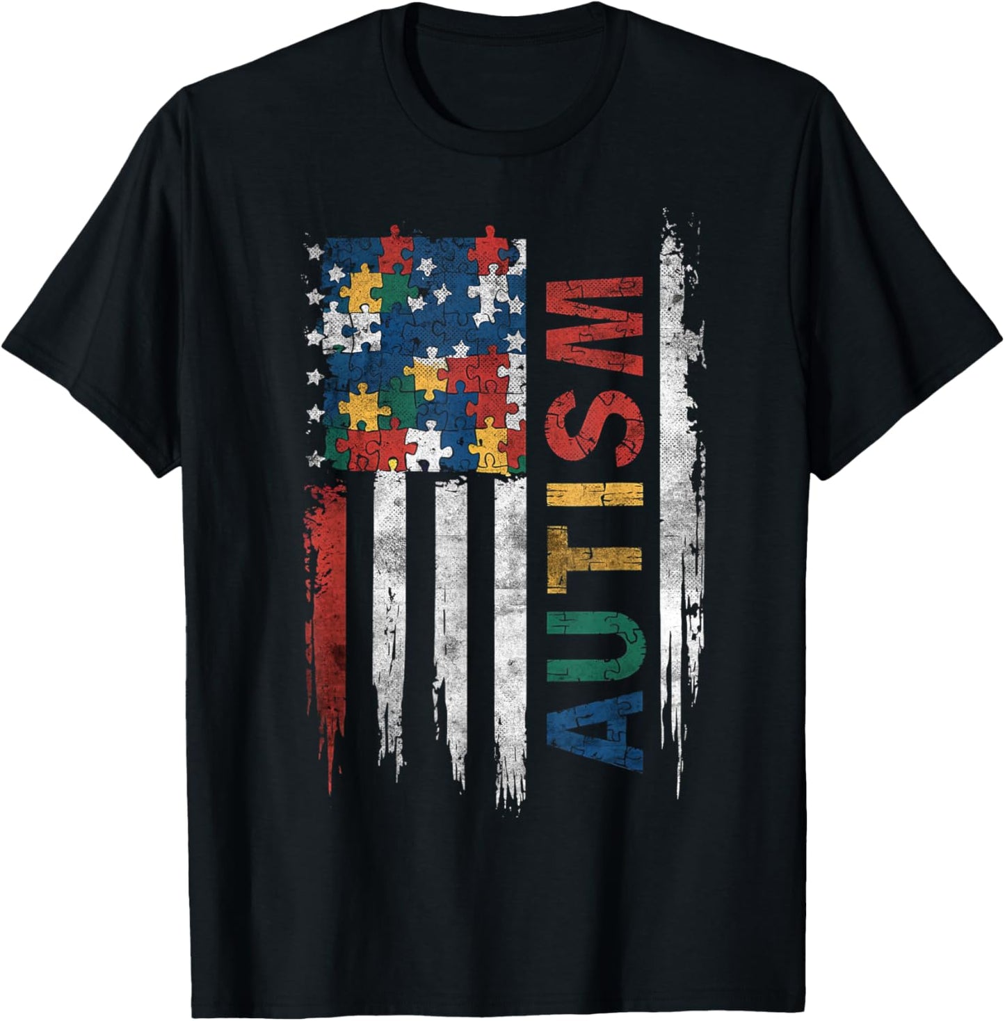 American Flag Autism With Puzzle