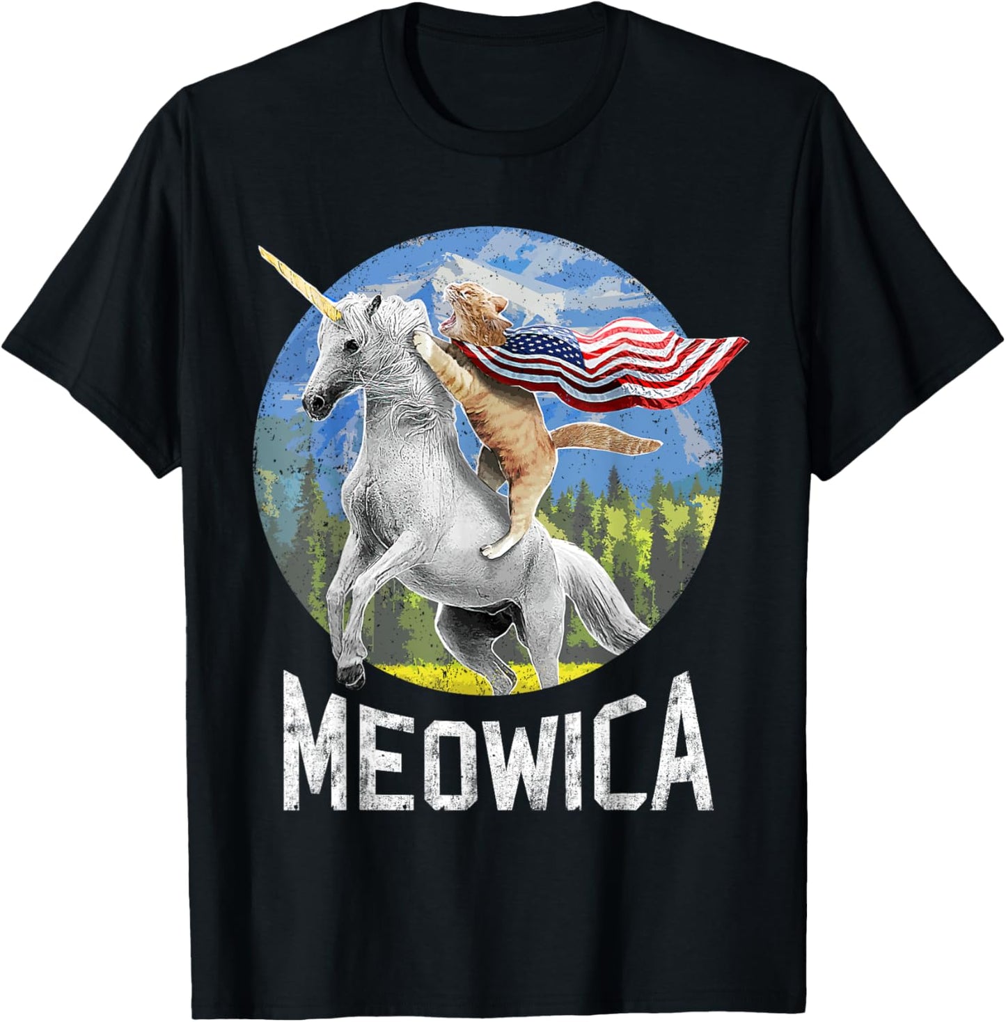 Meowica Unicorn Cat American Flag Patriotic 4Th Of July Kids