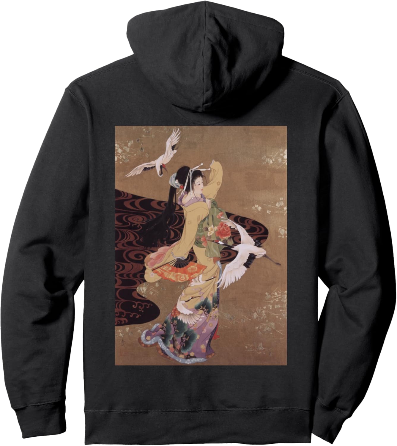 Dance of Cranes Japanese Retro Art Pullover Hoodie
