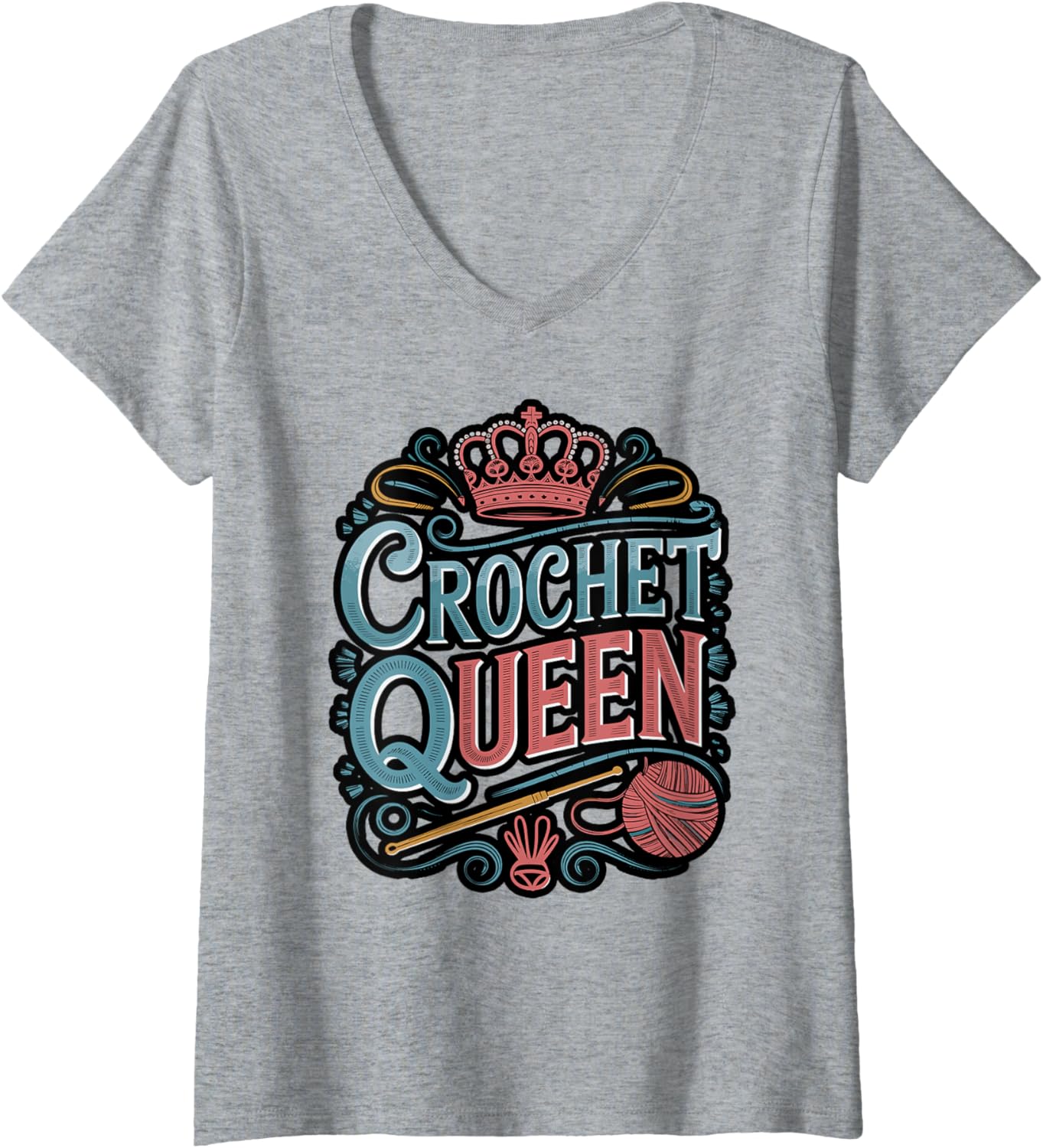 Womens Crochet Queen Heart Yarn V-Neck