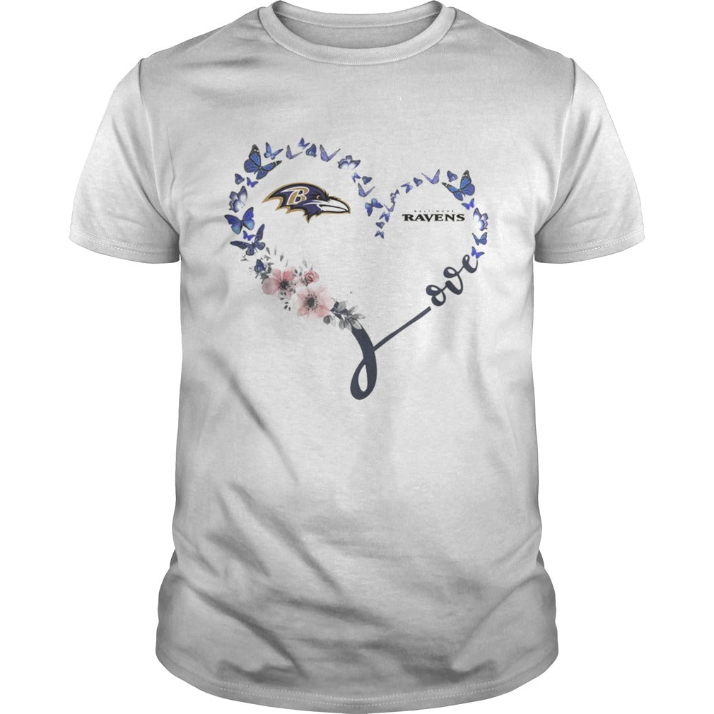 Baltimore Ravens Heart Butterfly And Flowers Shirt