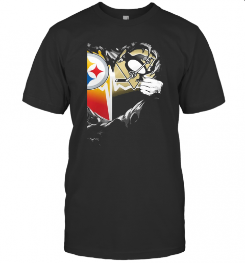 Blood Inside Pittsburgh Steelers Vs Pittsburgh Penguins Heart T Shirt