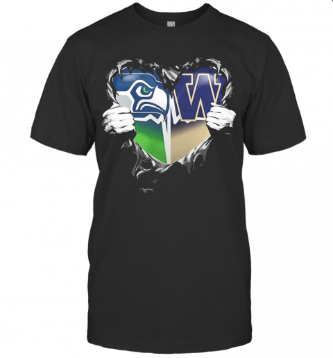 Blood Inside Seattle Seahawks And Washington Huskies Heart T Shirt