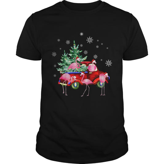 Christmas Flamingo Truck Funny Flamingo Santa Tree Xmas Gift shirt
