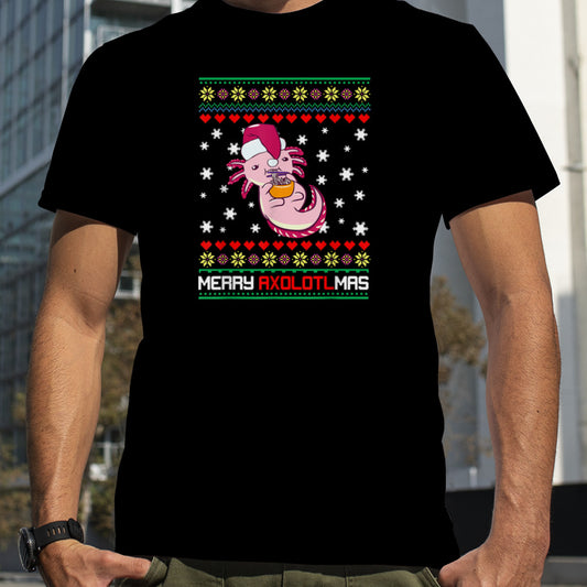 Christmas Kawaii Axolotl Merry Axolotlmas Funny Ugly Xmas T Shirt B0BM7VFHCX