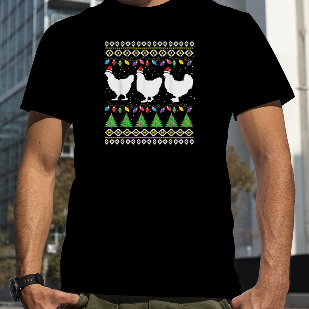 Christmas Lights Chicken Santa Funny Farm Chicken T Shirt B0BM7GBYQZ