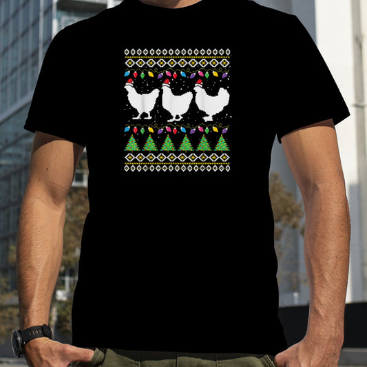 Christmas Lights Chicken Santa Funny Farm Chicken T Shirt B0BM7GBYQZ
