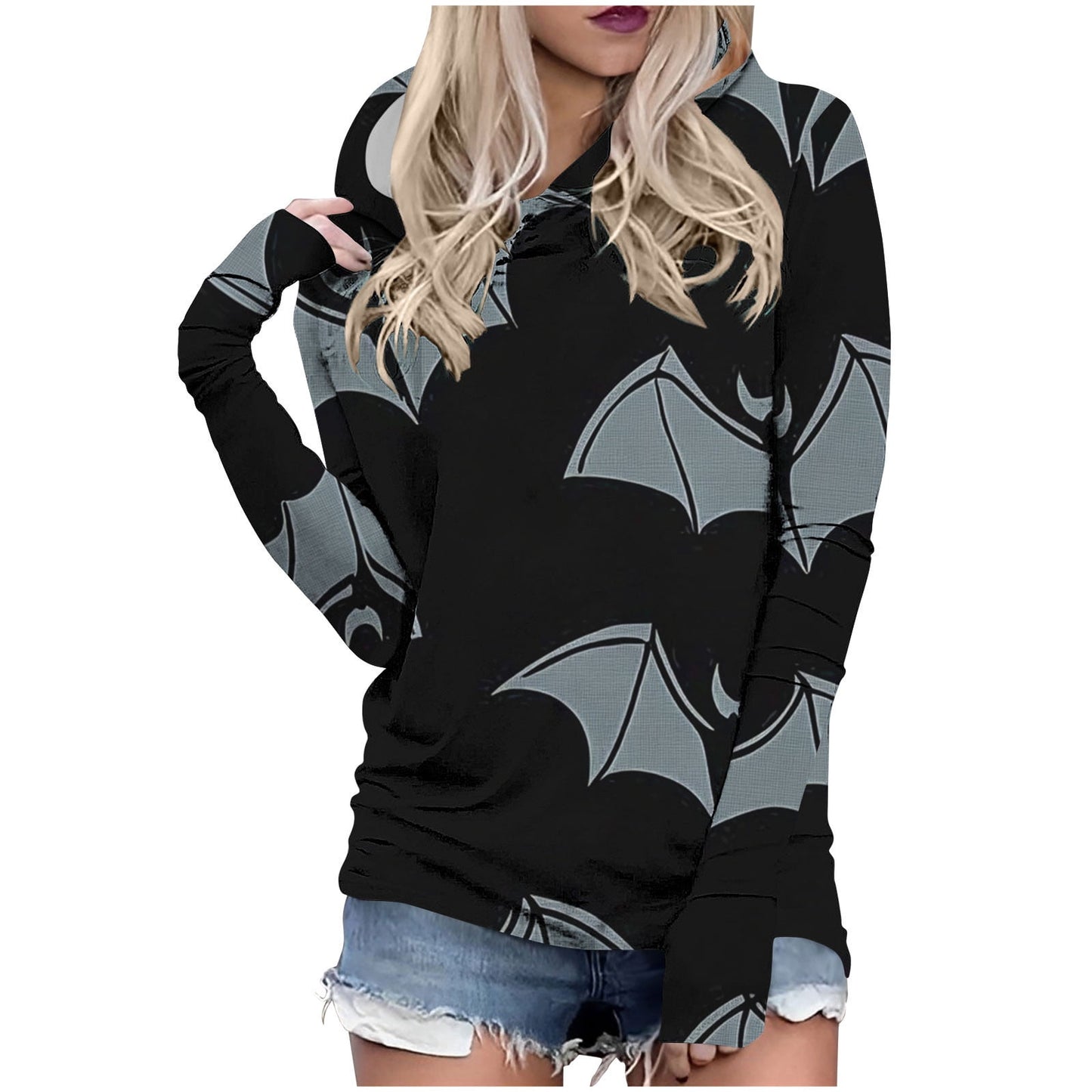 Fznquz Womens Long Sleeve T Shirts Hooded Black Halloween Shirts 2025 Casual Graphic Womens Tee Shirts