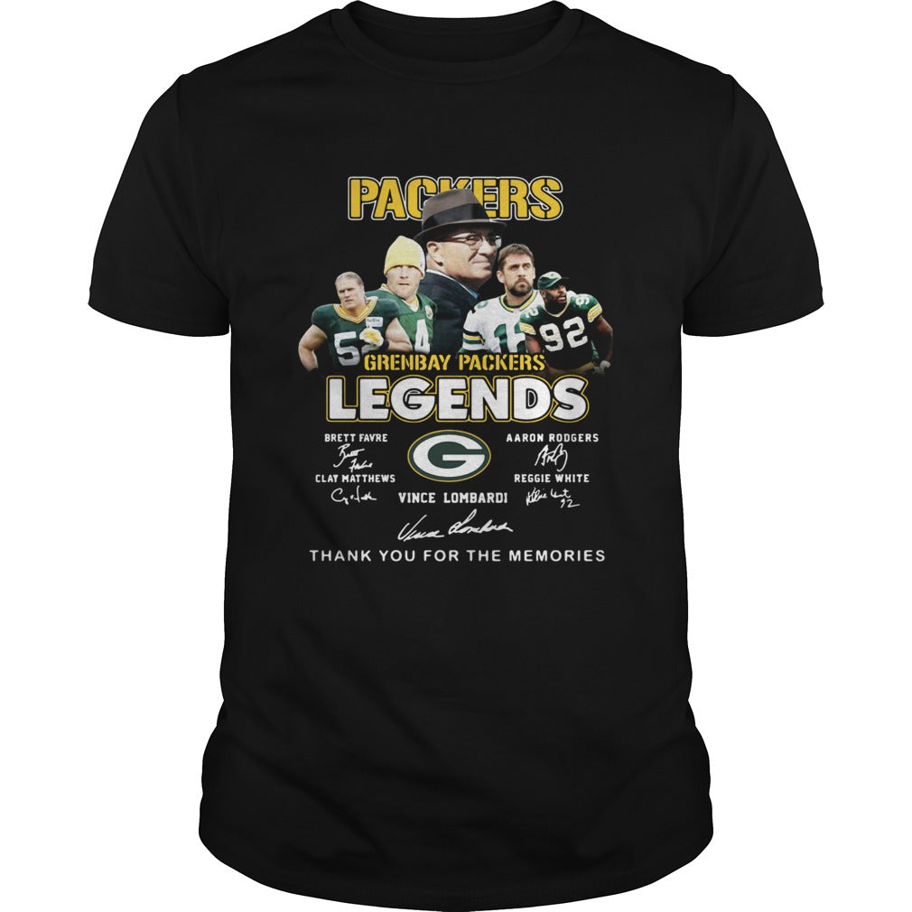 Green Bay Packers Brett Favre Aaron Rodgers Vince Lombardi Legends Thank You For The Memories Signa shirt