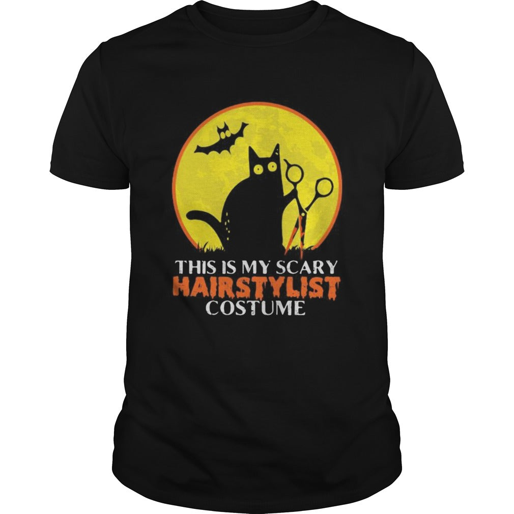 Halloween black cat this is my scary hairstylist costume sunset shirt