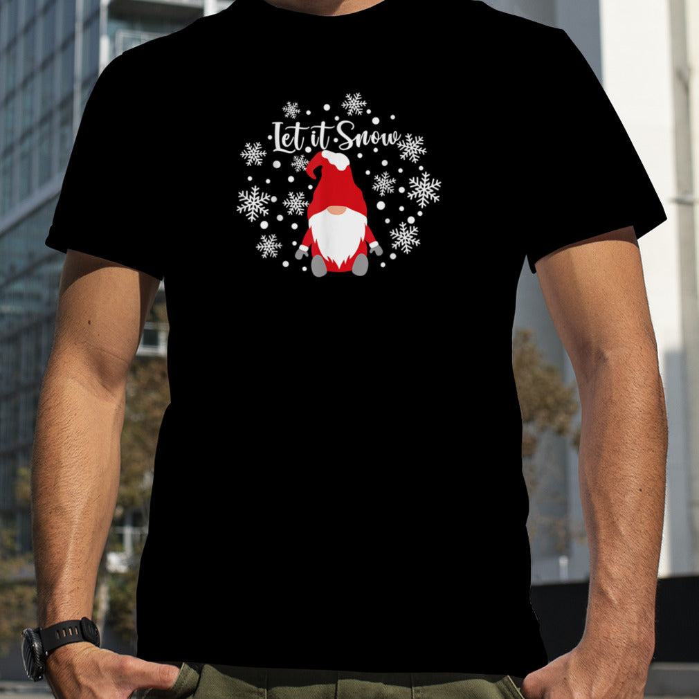 Let It Snow Gnomes In Red And Snowflake Merry Christmas T Shirt B0BM9W3X3M
