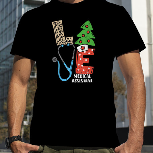 Love Stethoscope Snowflake Medical Assistant Christmas Scrub T Shirt B0BM9PPG16