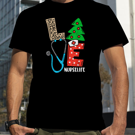 Love Stethoscope Snowflake Nurse Life Christmas Scrub Xmas T Shirt B0BM9S1LX1