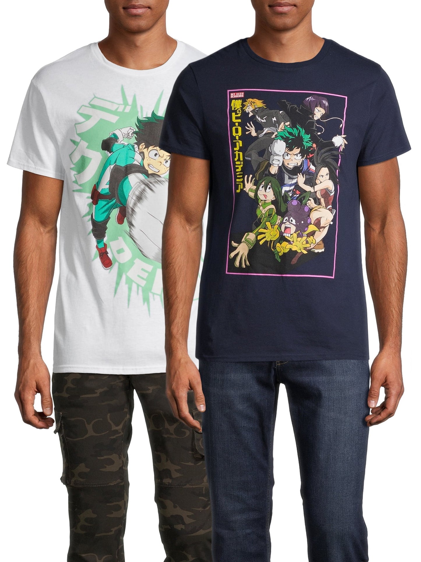 My Hero Academia Men's and Big Men's Cast & Action Shot Graphic Tee Shirt, 2 Pack Bundle