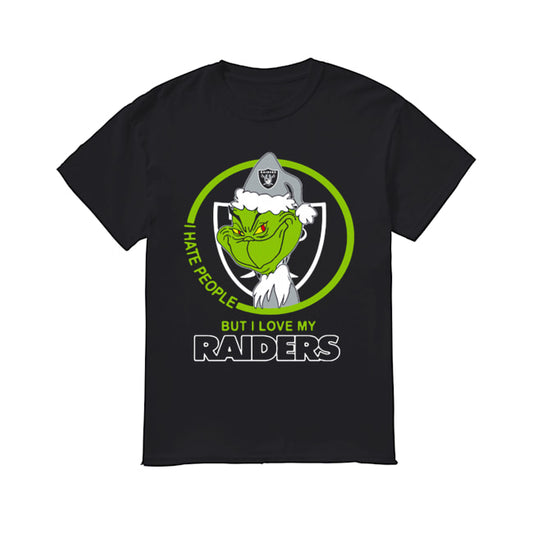 Oakland Raiders NFL Christmas Grinch Santa I Hate People But I Love My Raiders shirt