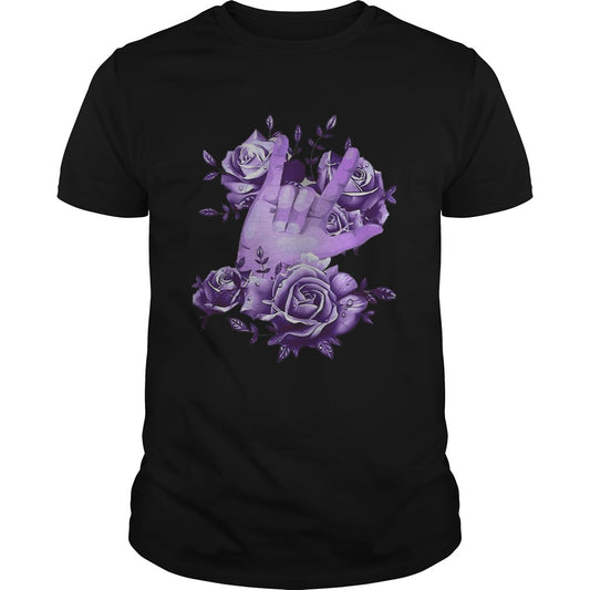Rock N Roll Sign Language Purple Roses Shirt