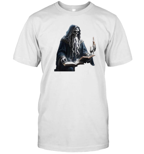 Ancient Skeleton Reading By Candlelight Cut Out Halloween T Shirt