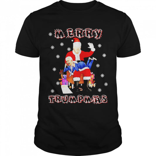 Awesome santa Trump hit Biden merry Trumpmas Christmas shirt