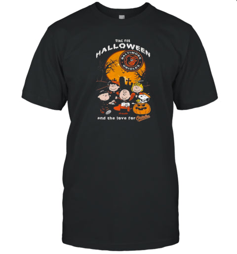 Baltimore Orioles Snoopy Peanuts Time For Halloween And Orioles Love T Shirt