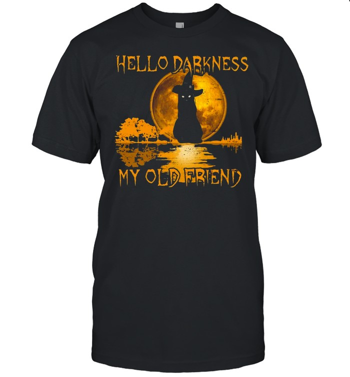Black Cat Hello Darkness My Old Friend Witch Moon Halloween T shirt