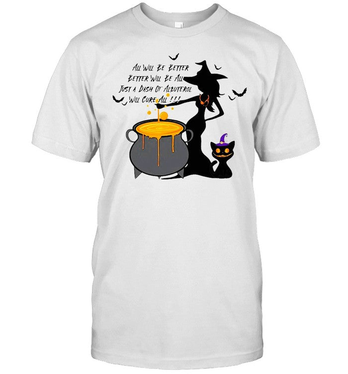 Black Girl And Cat Respiratory Therapist Witch Albuterol Brew Halloween T shirt
