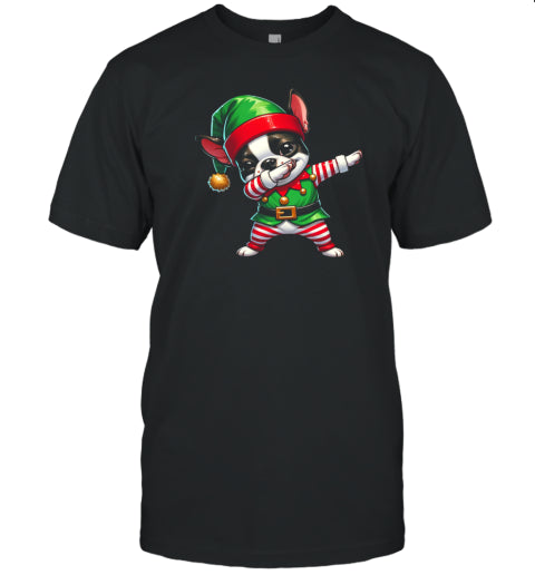 Christmas Boston Terrier Elf Funny Boston Terrier Lover T Shirt