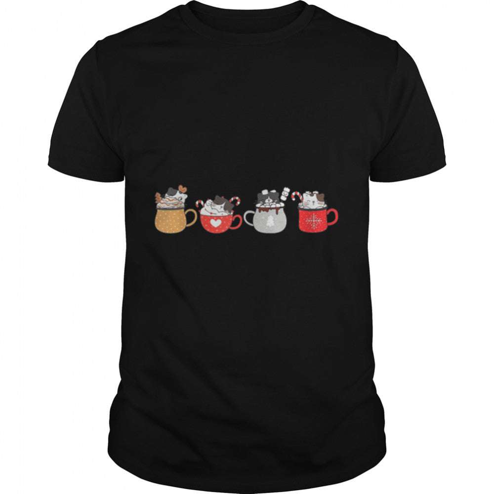 Christmas Happy Cute Cat in Coffee Mug T Shirt B0B7DXQ3JR