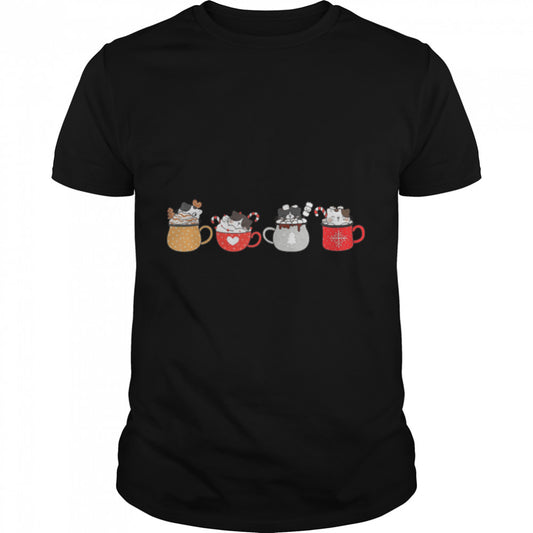 Christmas Happy Cute Cat in Coffee Mug T Shirt B0B7DXQ3JR