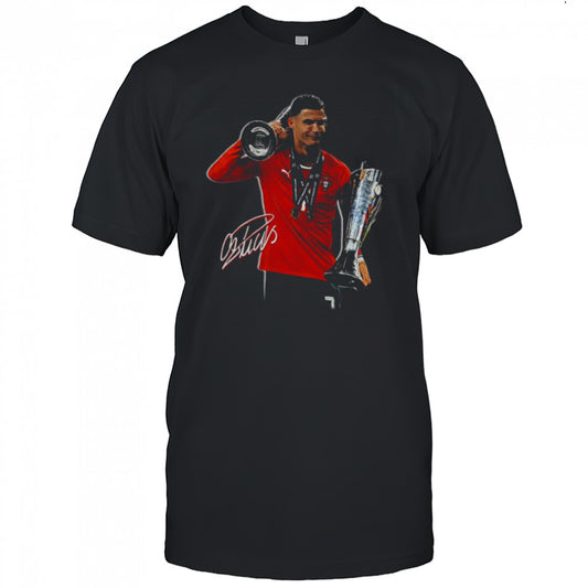 Cristiano Ronaldo holding Trophy UEFA Nations League 2025 signature shirt