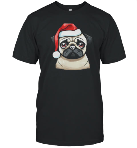 Cute Christmas Pug With Santa Hat T Shirt