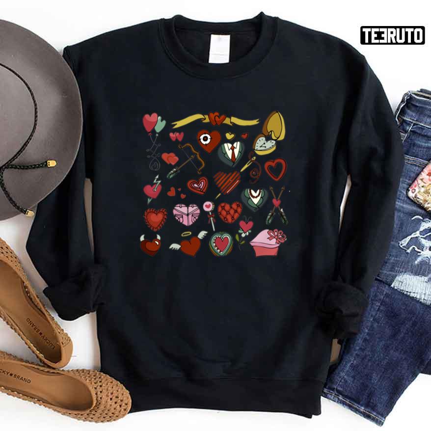 Cute Valentines Day Hearts Doodle Unisex Sweatshirt Unisex T Shirt