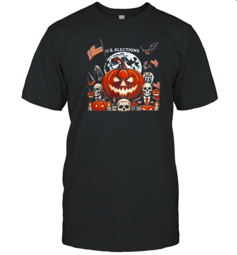 Donald Trump Election Skeleton Ghost Bats Pumpkins Us Elections Voting For Trump Halloween 2024 T Shirt