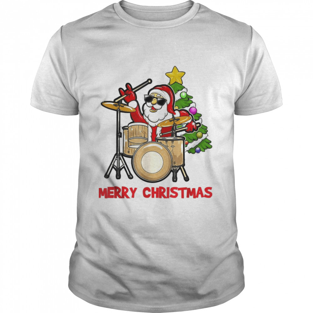 erry Christmas Drum And Santa Drummer Lover Xmas T Shirt