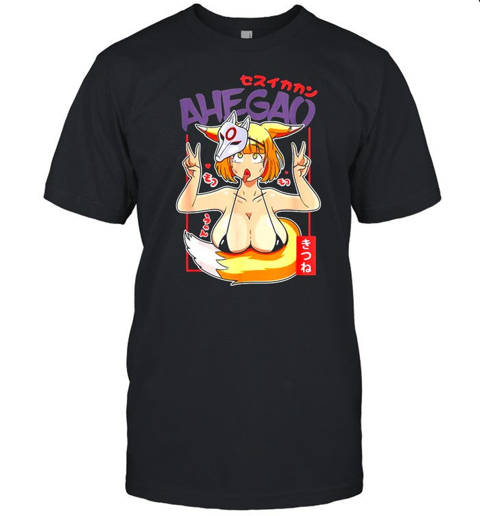 Face For Otaku Ahegao Waifu Material Kitsune Girl Mask T shirt