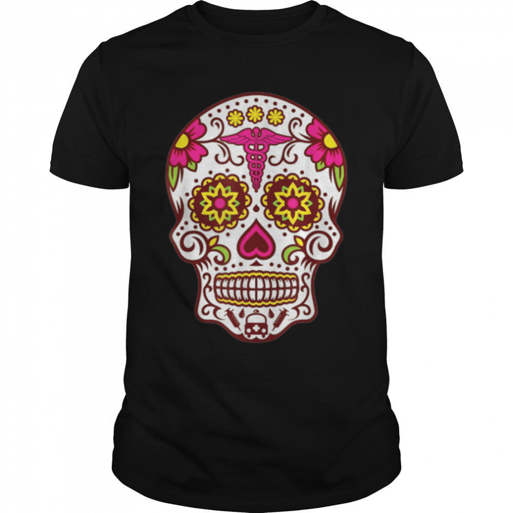 Flower Sugar Skull Souls Day Muertos Day Of Dead Halloween T Shirt B09JXVMT96
