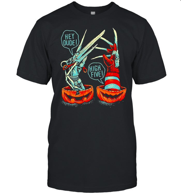 Freddy Krueger and Edward Scissorhands hey dude high five shirt