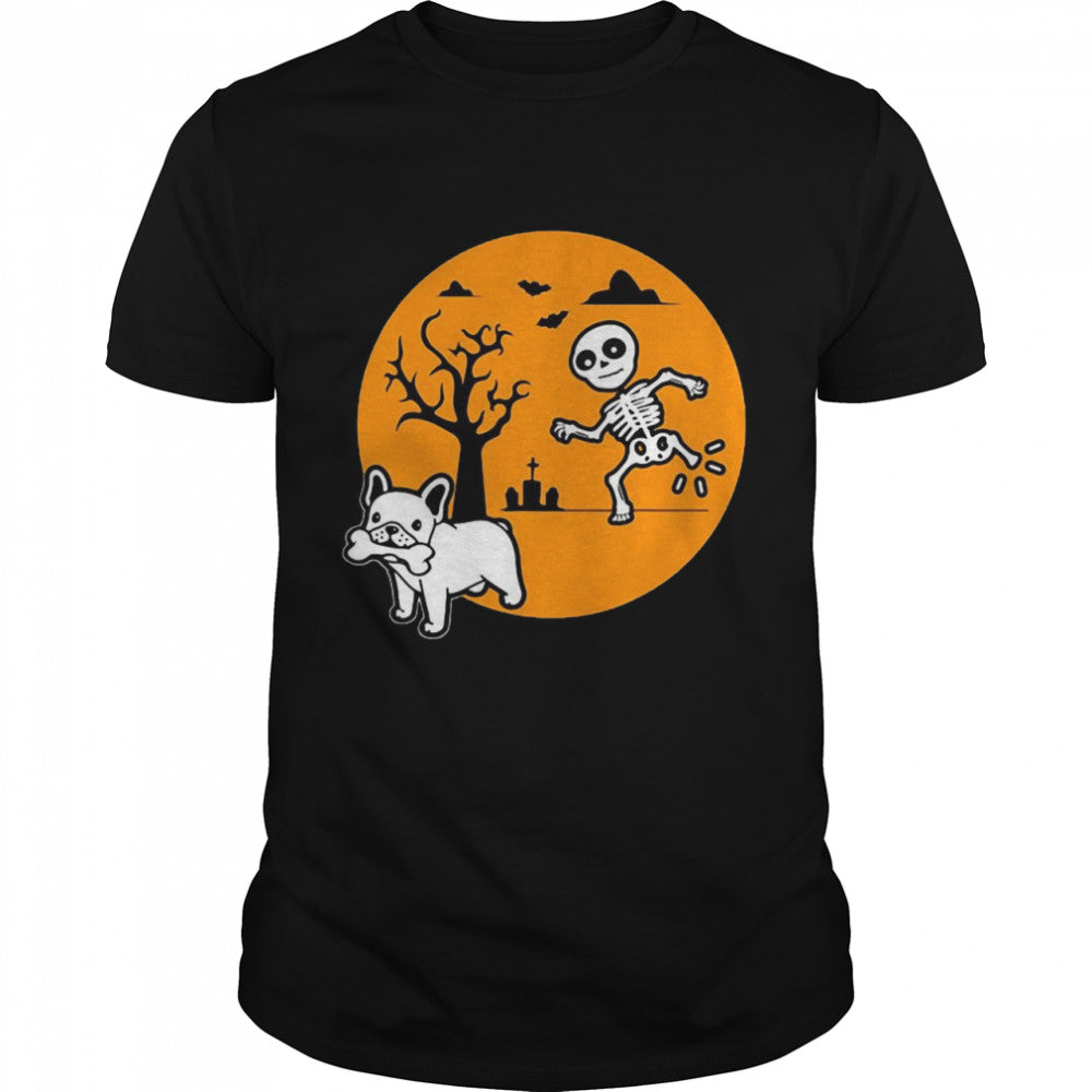 French Bulldog Dog Skeleton Bone Halloween Costume Sunset T shirt