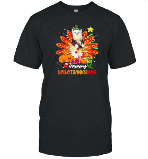 Halloween Thanksgiving Christmas Happy Hallothanksmas Ferret 2024 T Shirt
