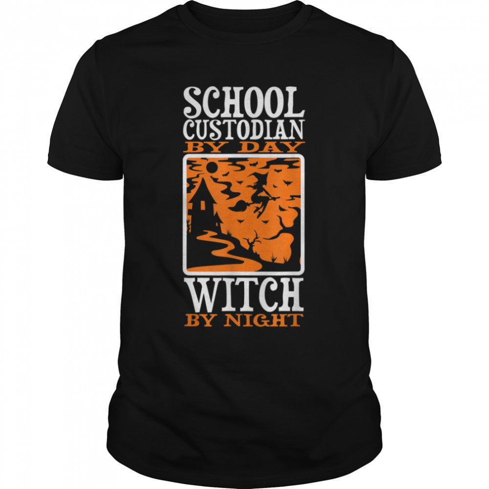 Halloween Witch & School Custodian T Shirt B0B7JTDY75