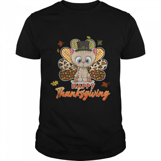 Happy Thanksgiving Tee Cat Turkey Christmas Day T Shirt B0B7DYSVL3