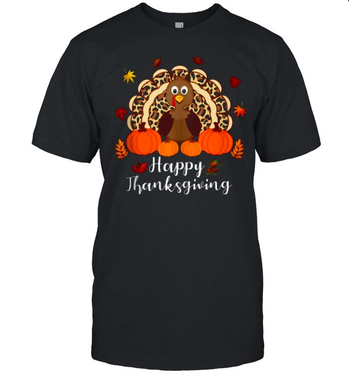 Happy Thanksgiving Turkey Day Leopard Print Pumpkin T Shirt